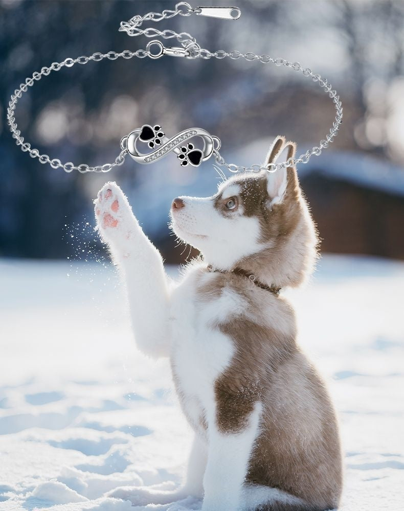 Infinite Symbol Pendant Pet Paw Bracelet with Zirconia