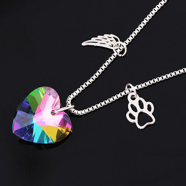 Rainbow Memorial Necklace with Heart Pendant