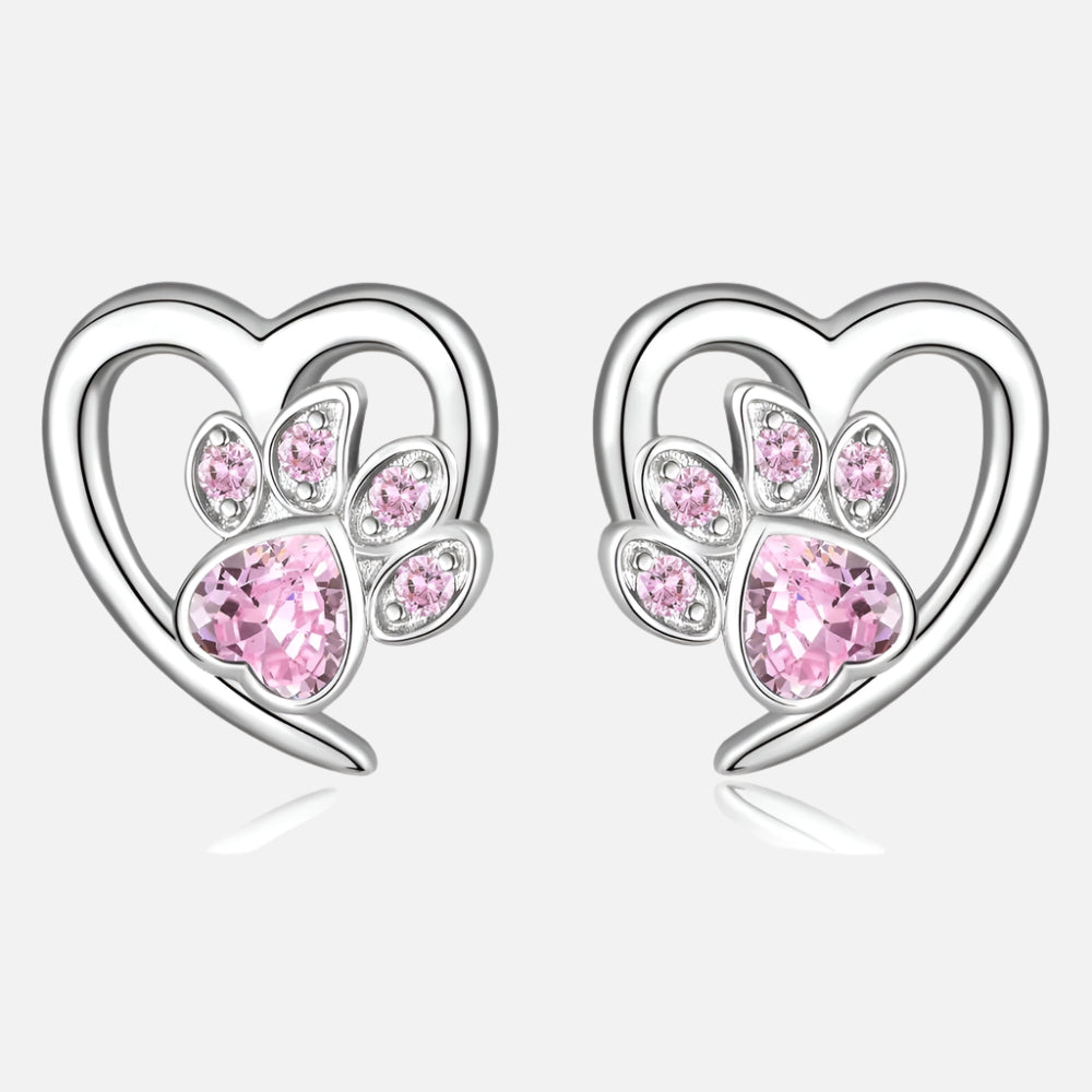 Paw and Heart Earrings with Zirconia