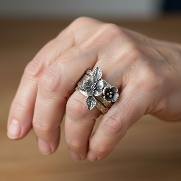 Vintage Flower Silver Layer Ring