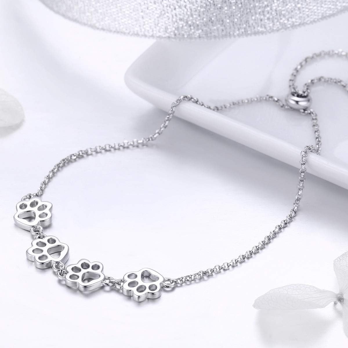 Sterling Silver Paw Print Bracelet – Adjustable Fit