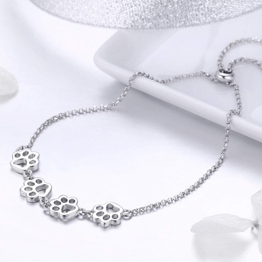 Sterling Silver Paw Print Bracelet – Adjustable Fit