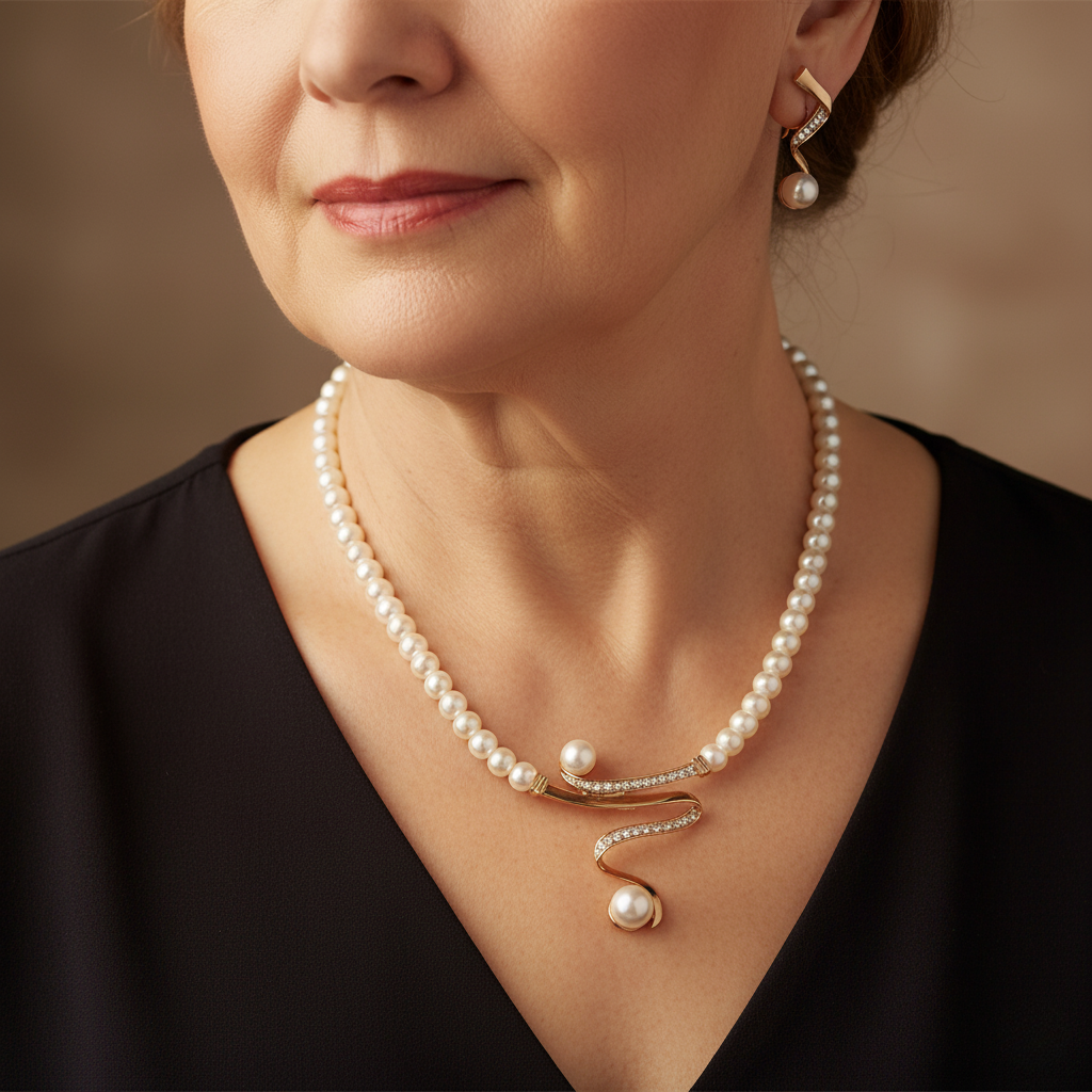 Natural Pearl Necklace + Earrings Set