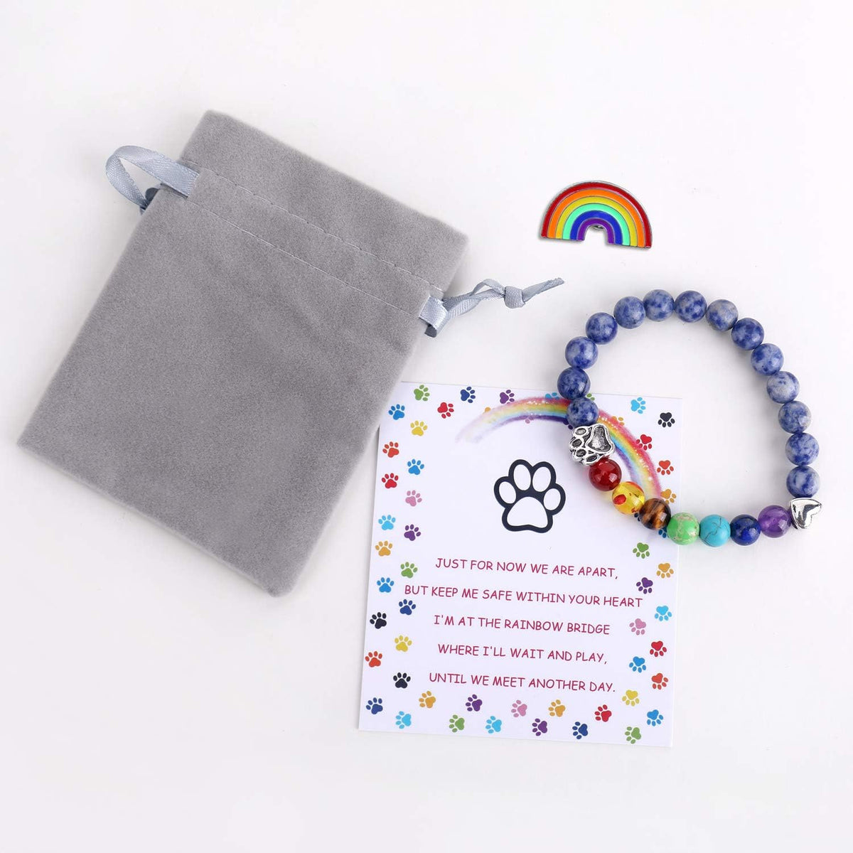 Rainbow Bridge Memorial Bracelet – 7 Chakra Bead Gift for Pet Loss