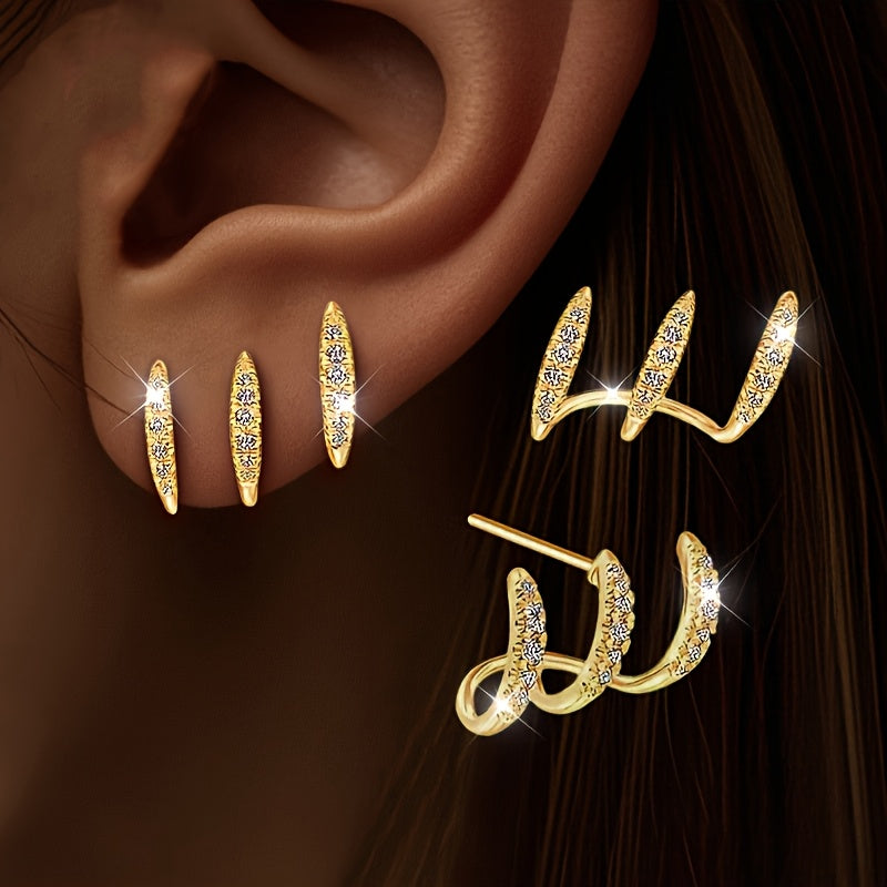 Elegant Rhinestone Three-Claw Earrings