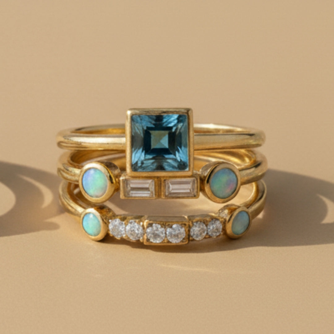 Vintage Blue Crystal Ring Set