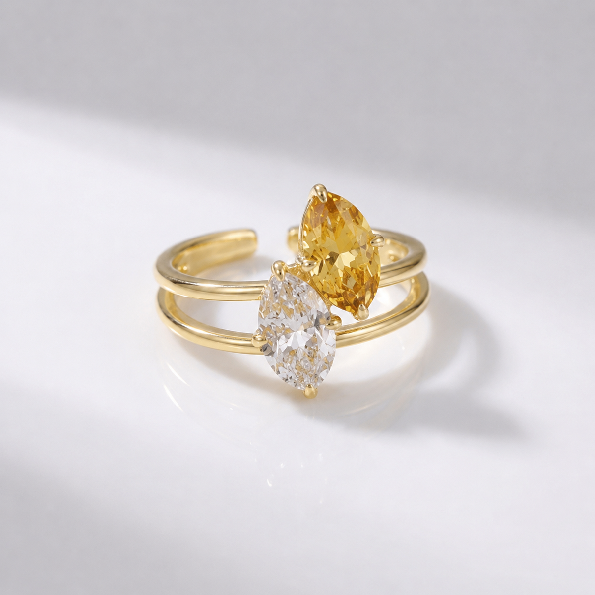 Gold Diamond Split Band Ring - (Adjustable)