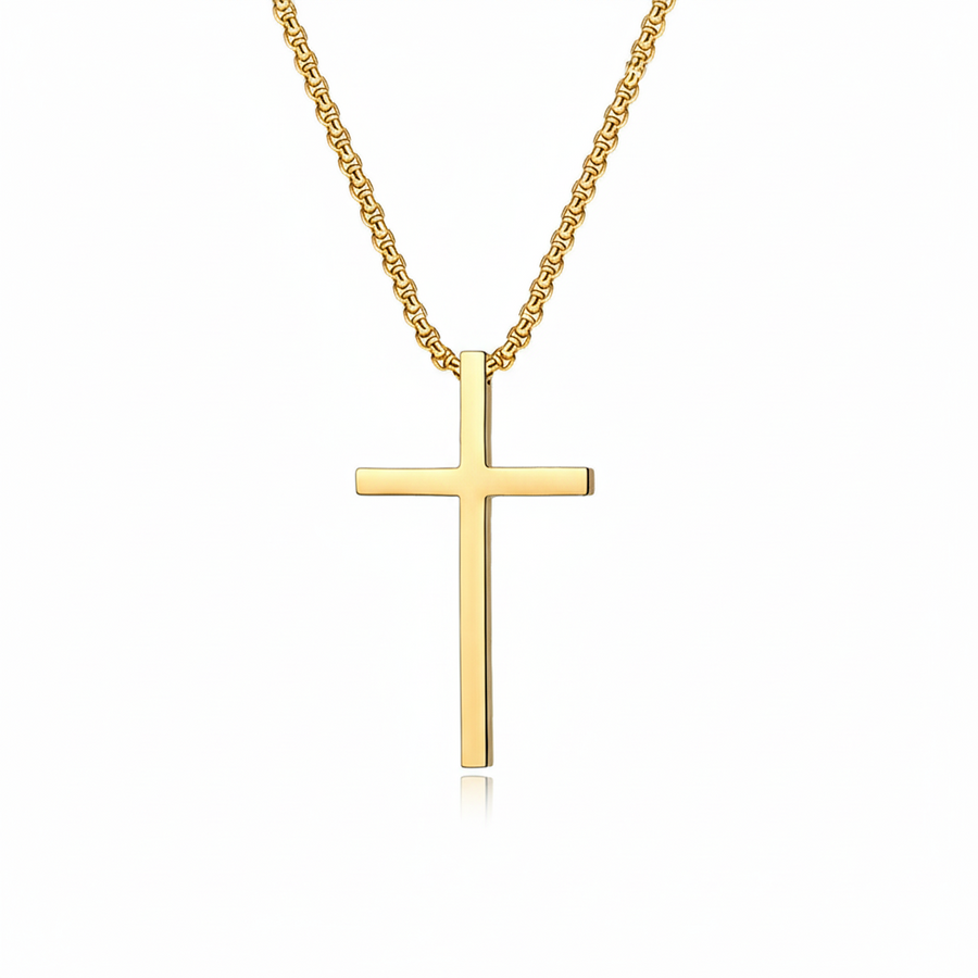 Bezel Cross Necklace | Gold