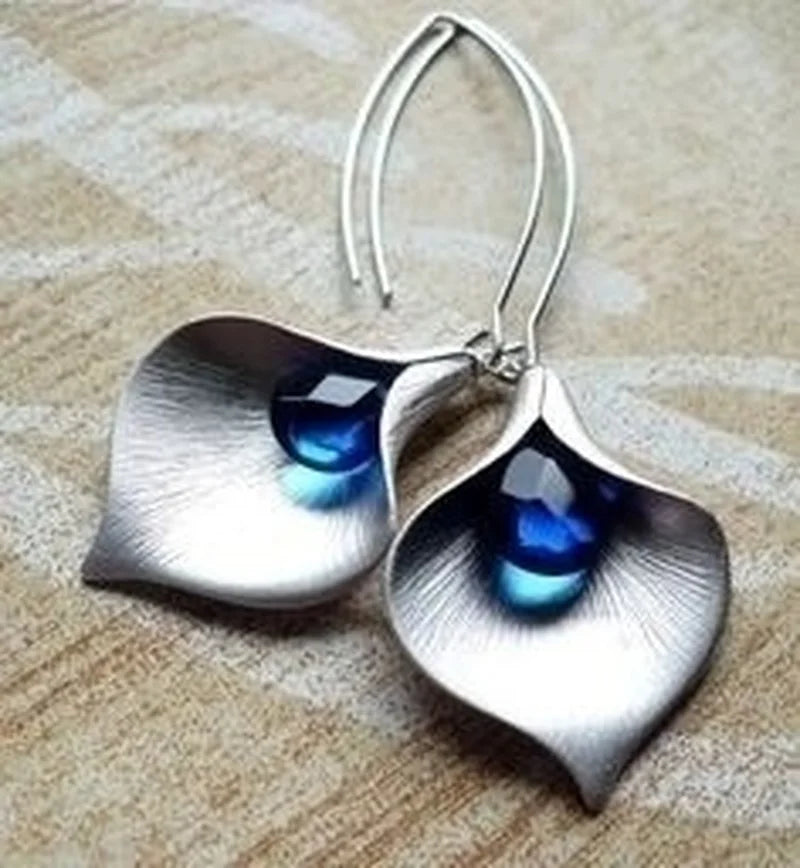 Vintage Silver & Sapphire Petal Earrings