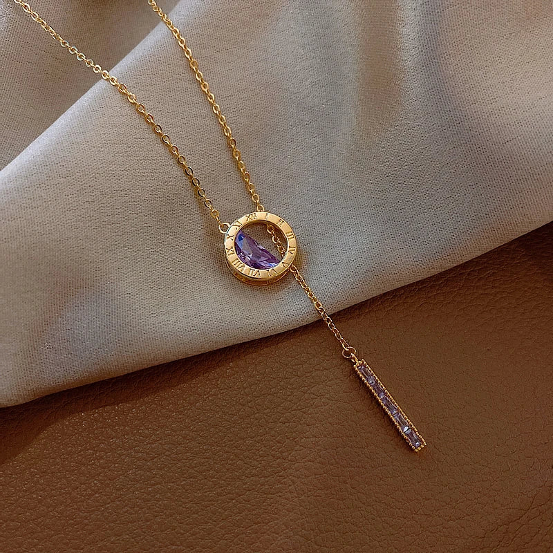Roman Necklace with Purple Zirconia in Gold