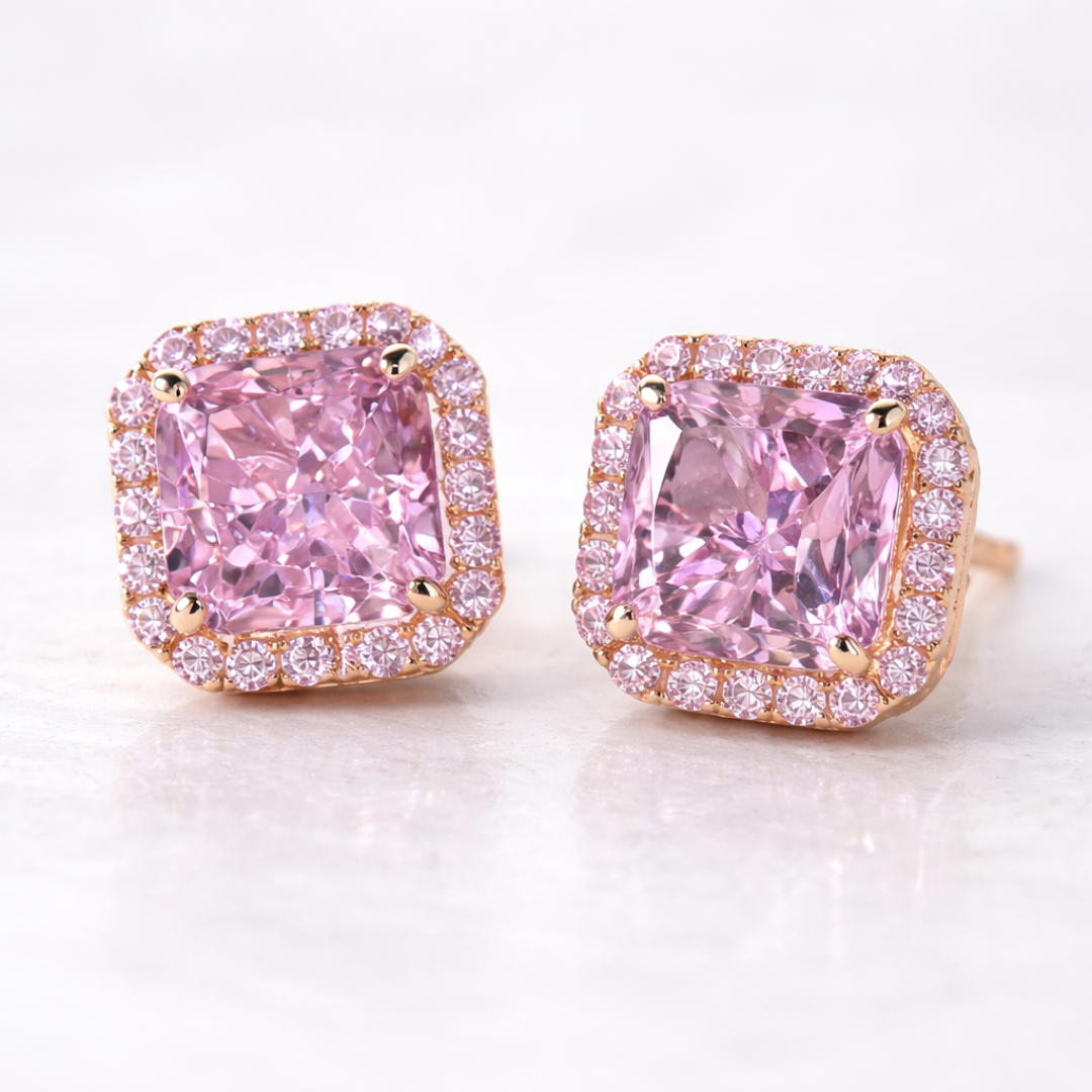 Luxurious Pink Zirconia Stud Earrings