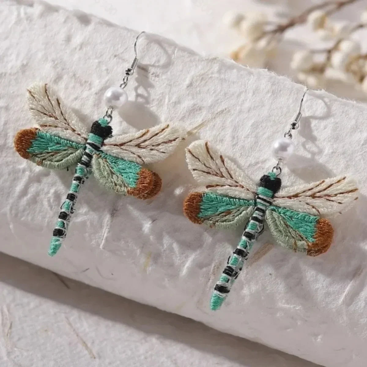 Bohemian Embroidered Dragonfly Earrings