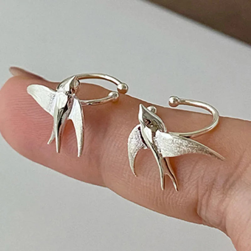 Beautiful Silver Swallow Bird Clip-On Earrings