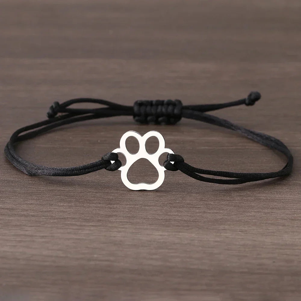 Paw Print Cord Bracelet – Adjustable Black and Red Design