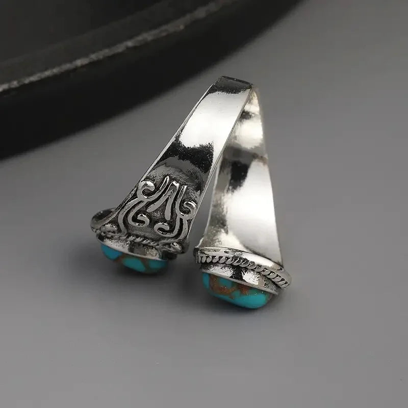 Elegant Vintage Turquoise Cross Band Ring