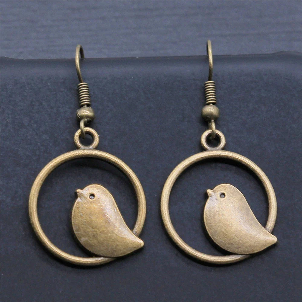 Vintage Bird Charm Drop Earrings – Handmade Boho Jewelry