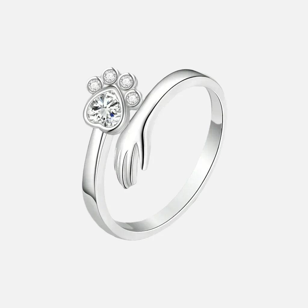 925 Sterling Silver Adjustable Ring – Hand and Paw Print Design