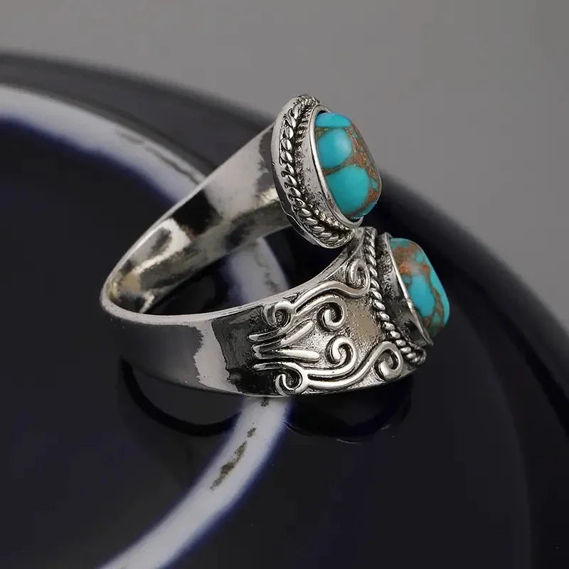 Elegant Vintage Turquoise Cross Band Ring