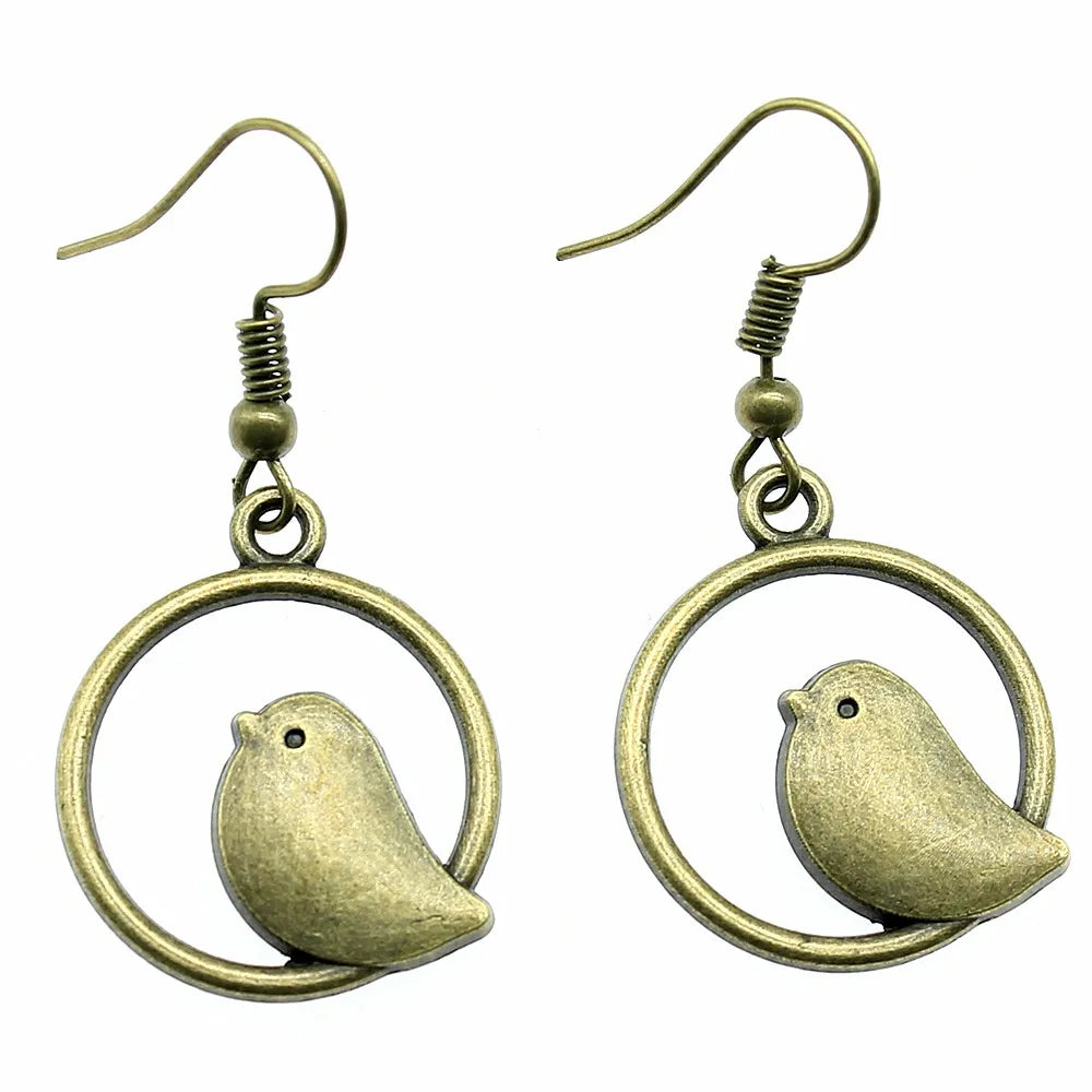 Vintage Bird Charm Drop Earrings – Handmade Boho Jewelry