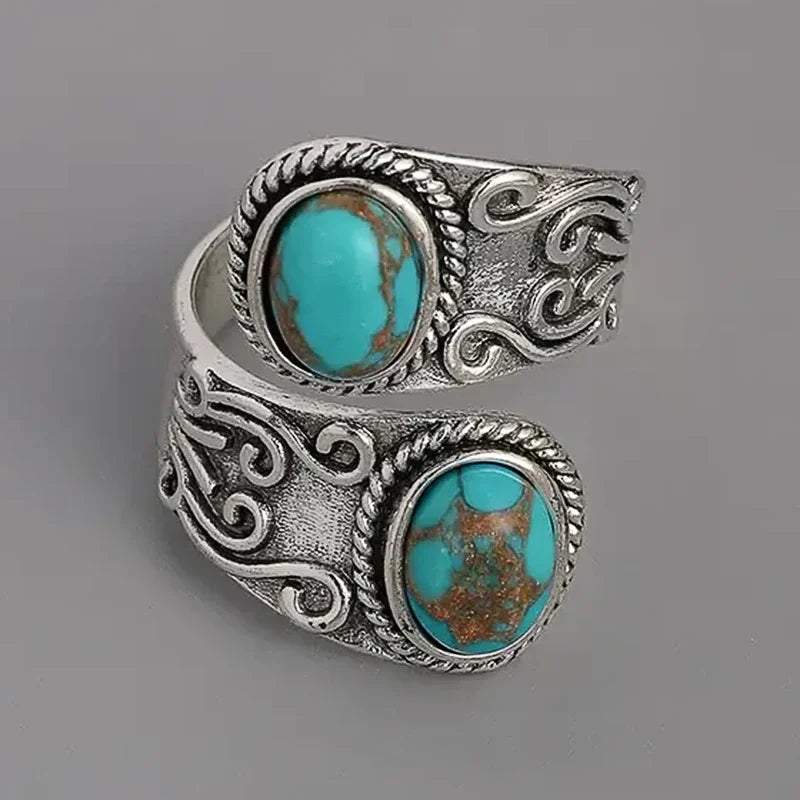 Elegant Vintage Turquoise Cross Band Ring