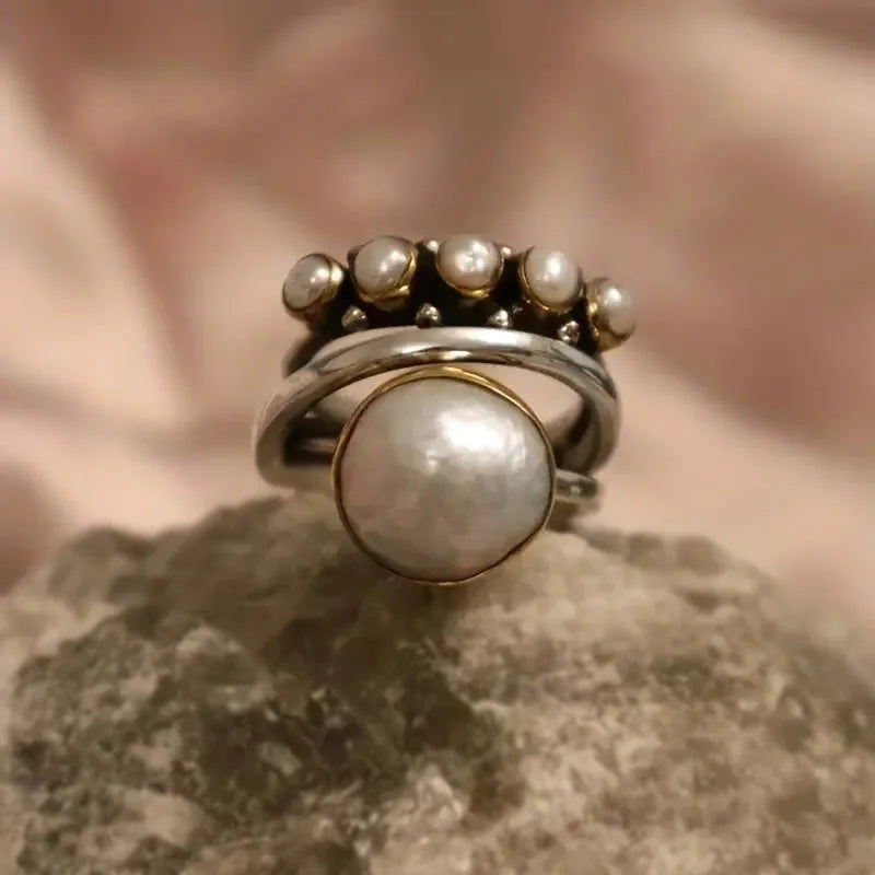 Vintage Silver & Pearl Crown Ring