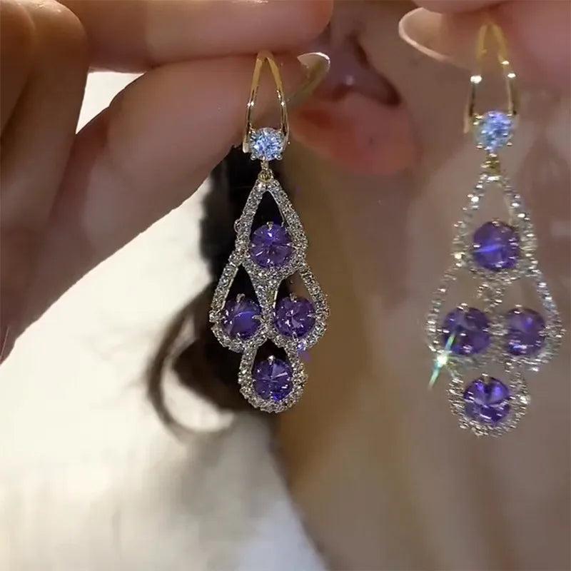 Purple Crystal Drop Earrings