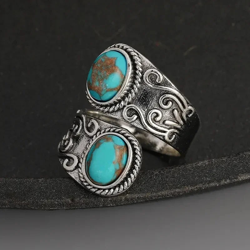 Elegant Vintage Turquoise Cross Band Ring