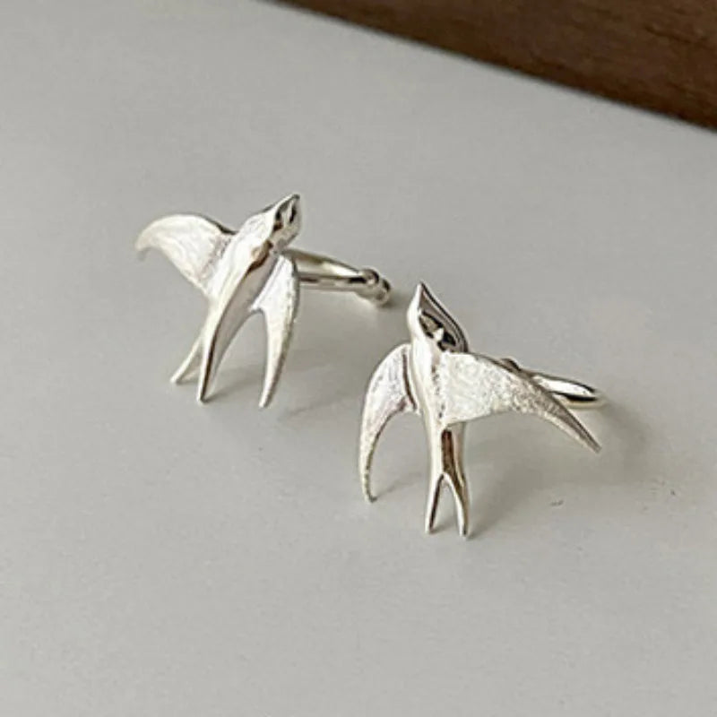 Beautiful Silver Swallow Bird Clip-On Earrings