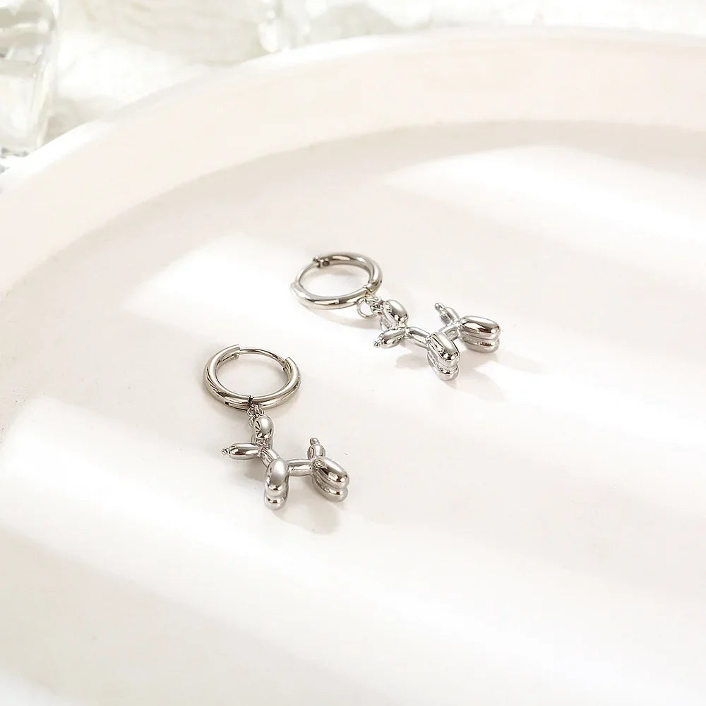 Gold Huggie Earrings with Mini Balloon Dog Charm