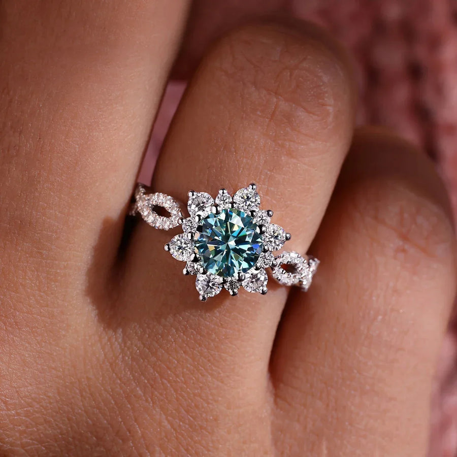 Crystal Turquoise Flower Ring
