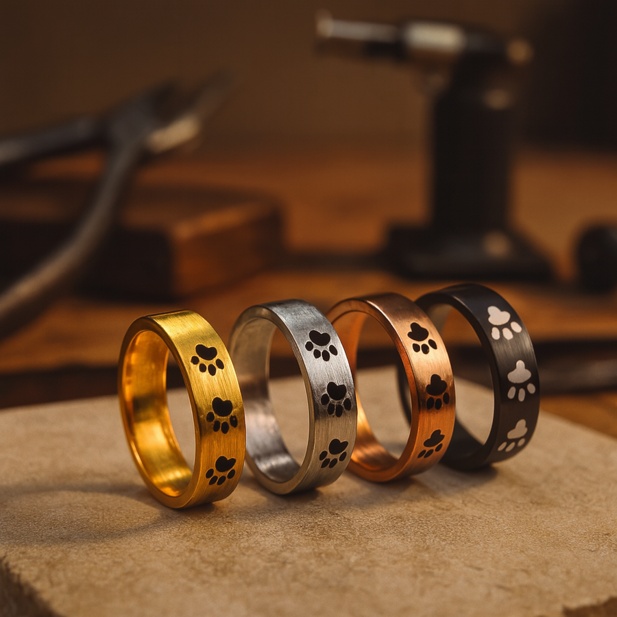 Handcrafted Paw Print Ring in Stainless Steel