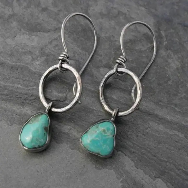 Turquoise Stone Earrings in Vintage Silver