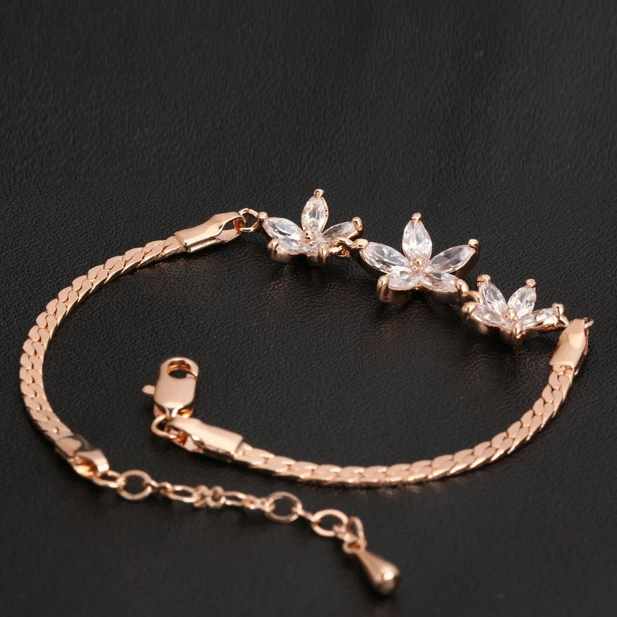 Vintage Rose Gold Floral Crystal Design Bracelet