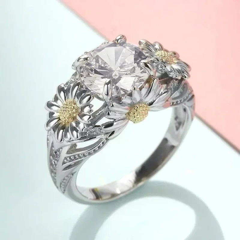 Vintage Yellow Sunflower & Silver Ring