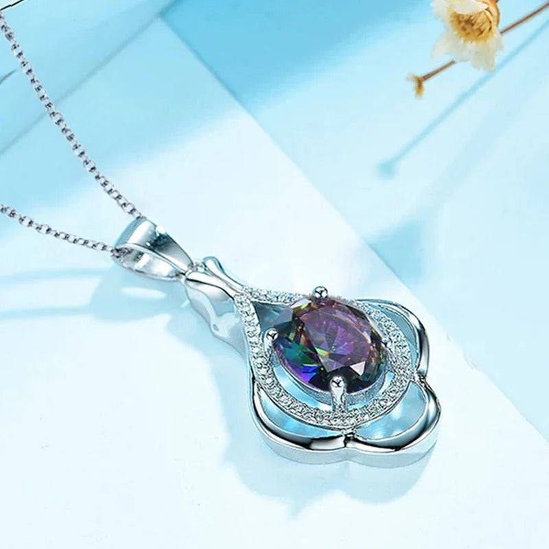 Silver Multicolor Gem Pendant Necklace