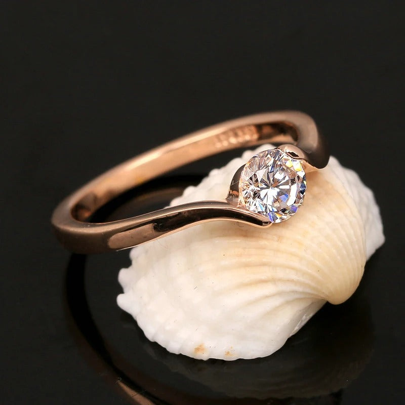 Vintage Rose Gold Solitaire & Round Diamond Ring