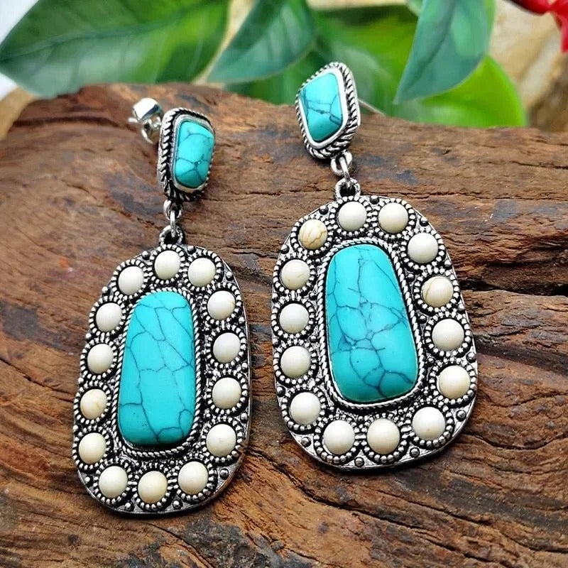 Vintage Silver Turquoise & Pearl Dangle Earrings