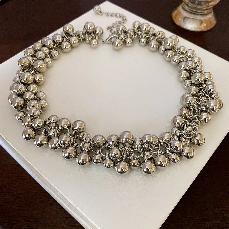Vintage Silver Ball Multi-layer Bead Necklace