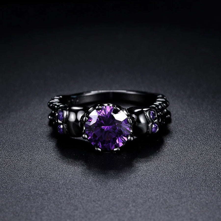 Vintage Black Round Purple Gemstone & Intricate Design Ring