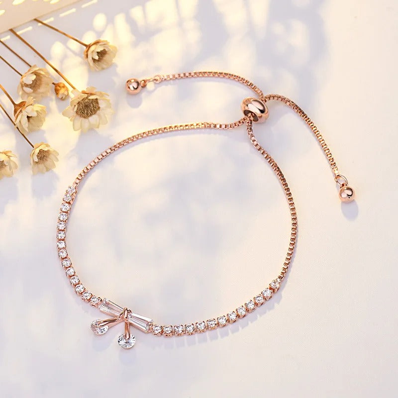 Classic Rose Gold Crystal Bow Adjustable Bracelet