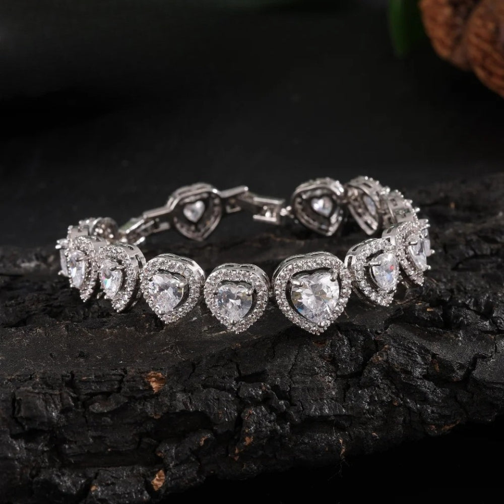 Silver Sparkling Heart Charm Bracelet