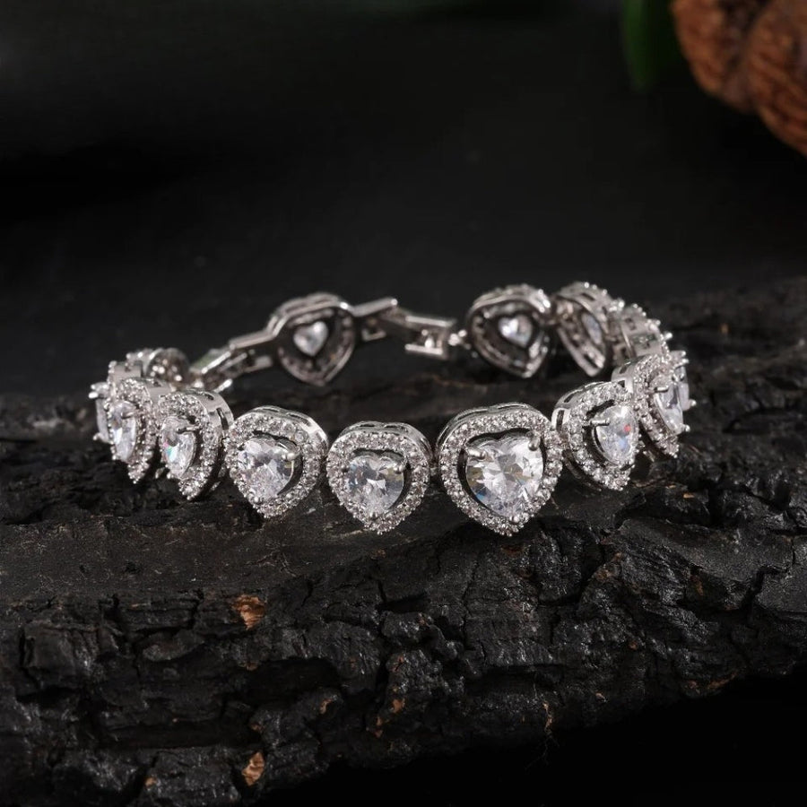 Silver Sparkling Heart Charm Bracelet