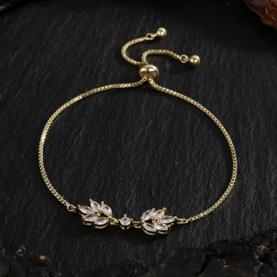 Gold Floral Leaf Adjustable Bracelet