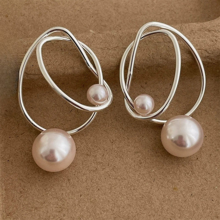Vintage Silver Wire Pearl Pendant Earrings