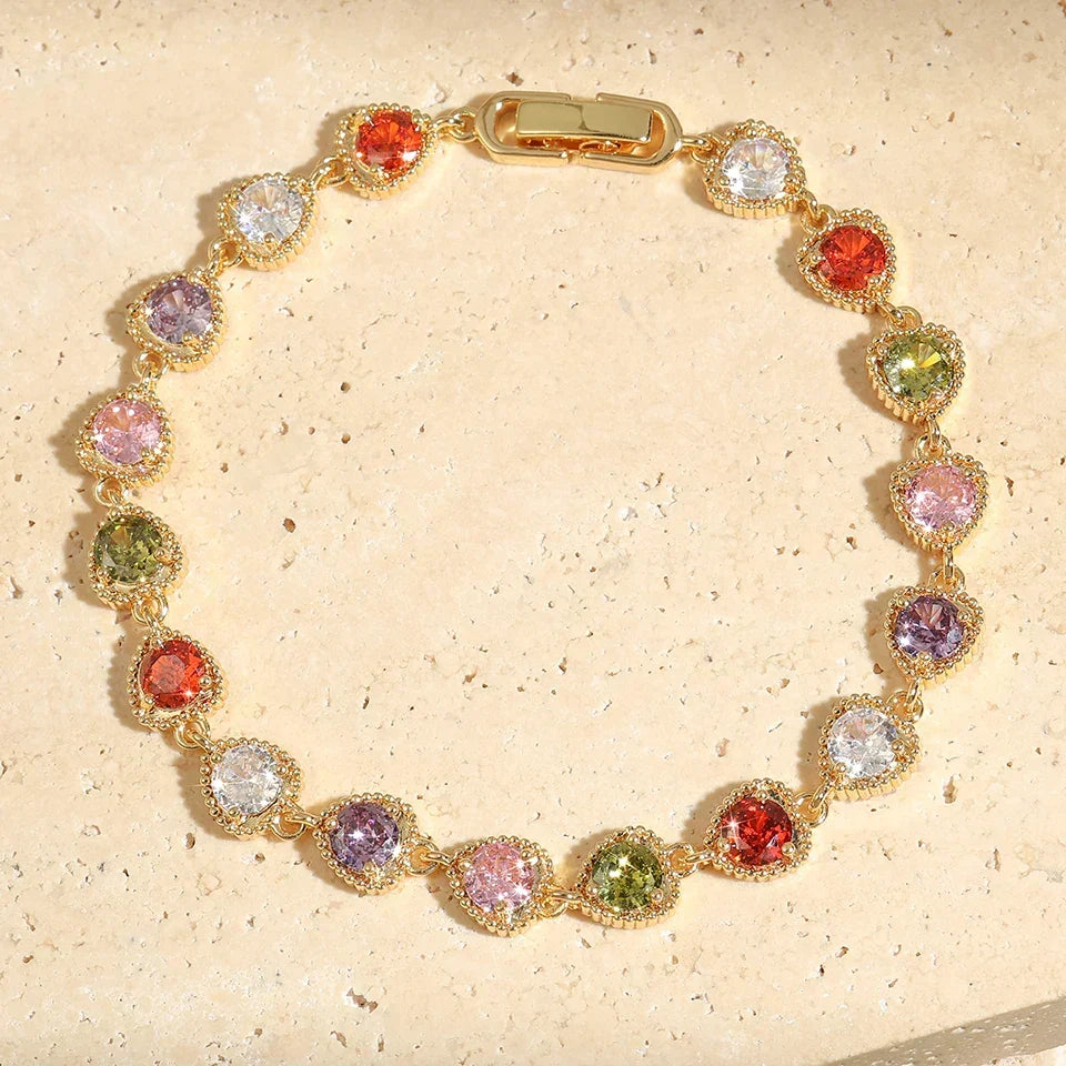 Vintage Gold Love Heart Rainbow Bracelet