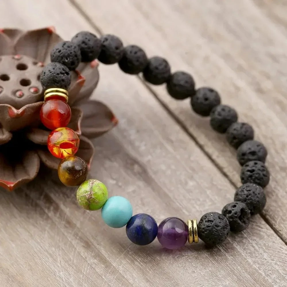 Vintage Lava Stone Chakra Bracelet