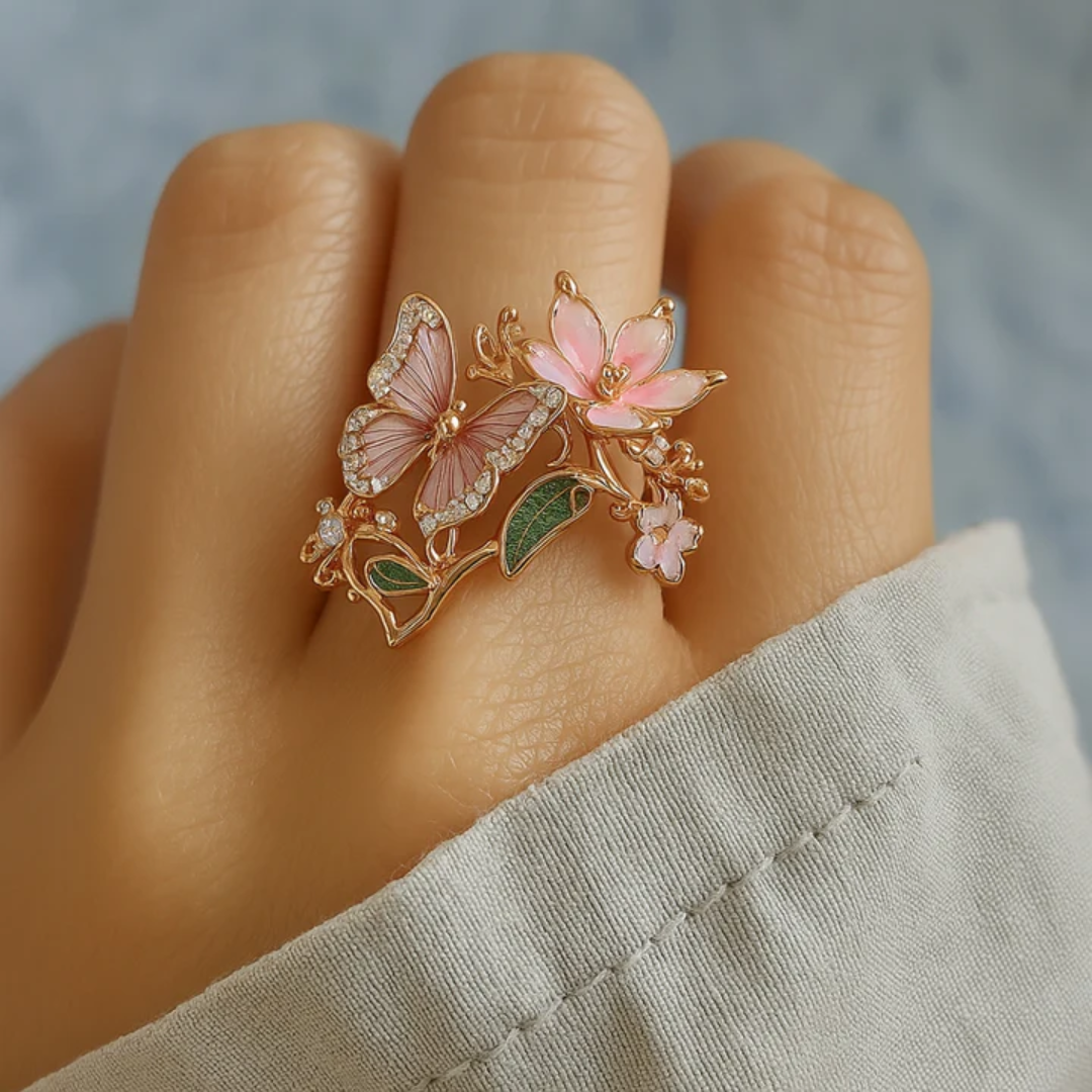 Nature Bright Butterfly Zirconia Ring