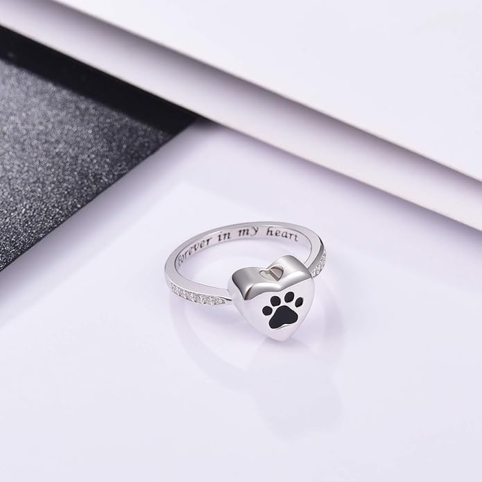 Love Heart Paw Print Urn Ring – Pet Memorial Cremation Jewelry