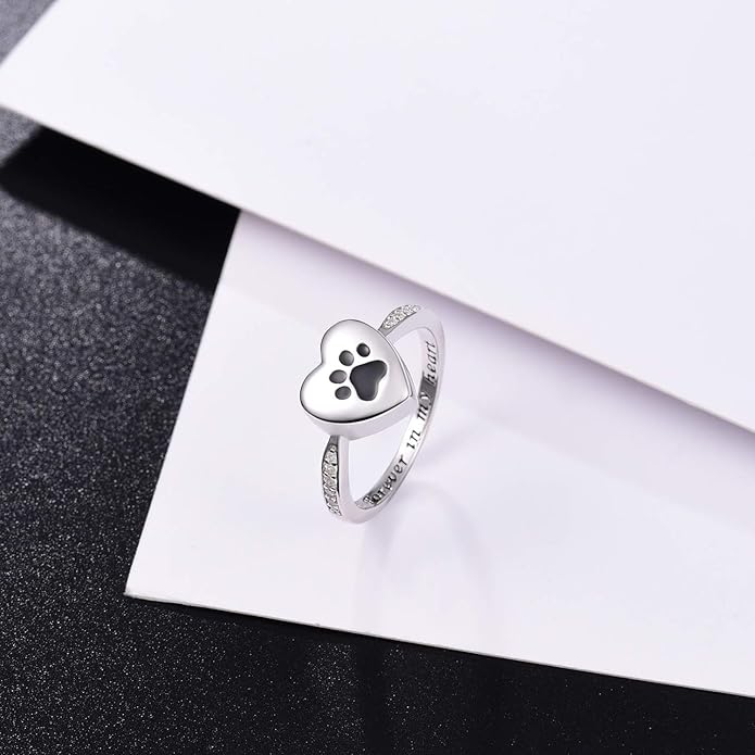 Love Heart Paw Print Urn Ring – Pet Memorial Cremation Jewelry